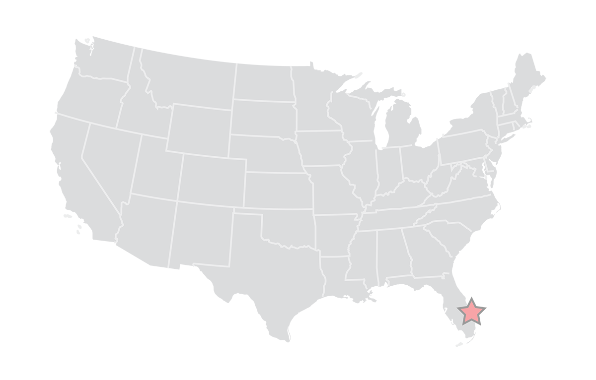 Map of the United States showing Trendfurn in Boca Raton, Florida